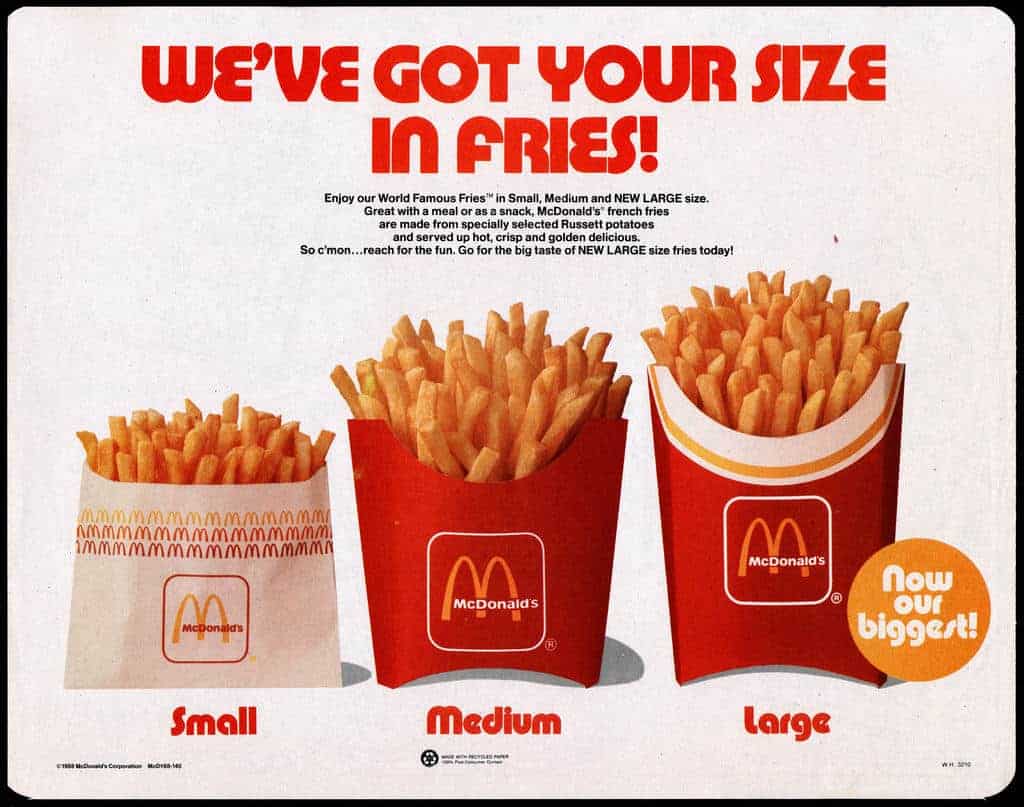 Reklama prasowa "Fries in Your Size" z 1988 roku