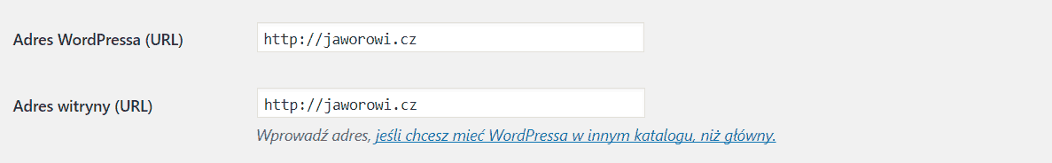 Panel administracyjny WordPress — adres WordPress i adres witryny.