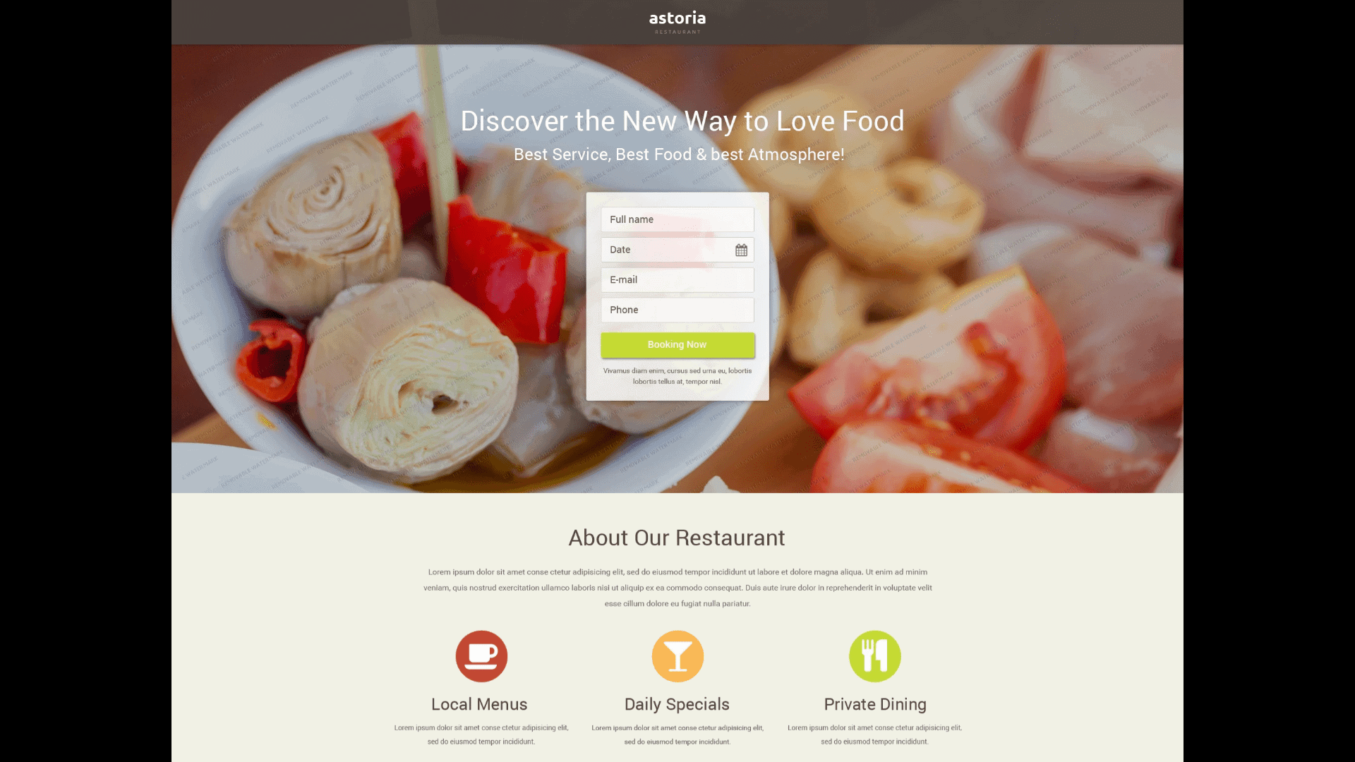 Landing Page dla restauracji OnePage