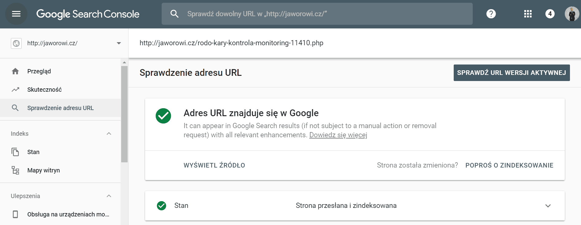 sprawdzanie adresu URL w Google Search Console GSC