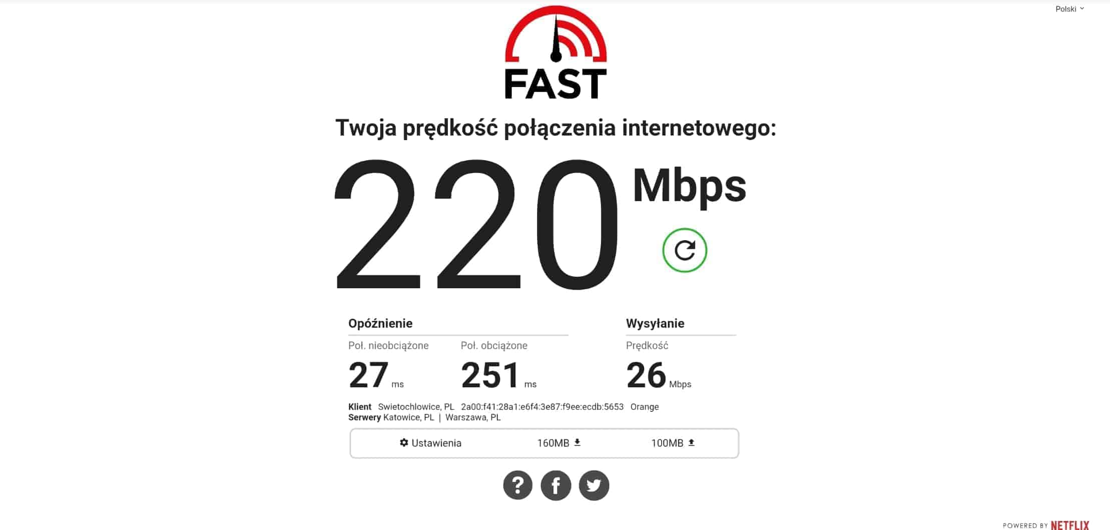 Test prędkości internetu netflix