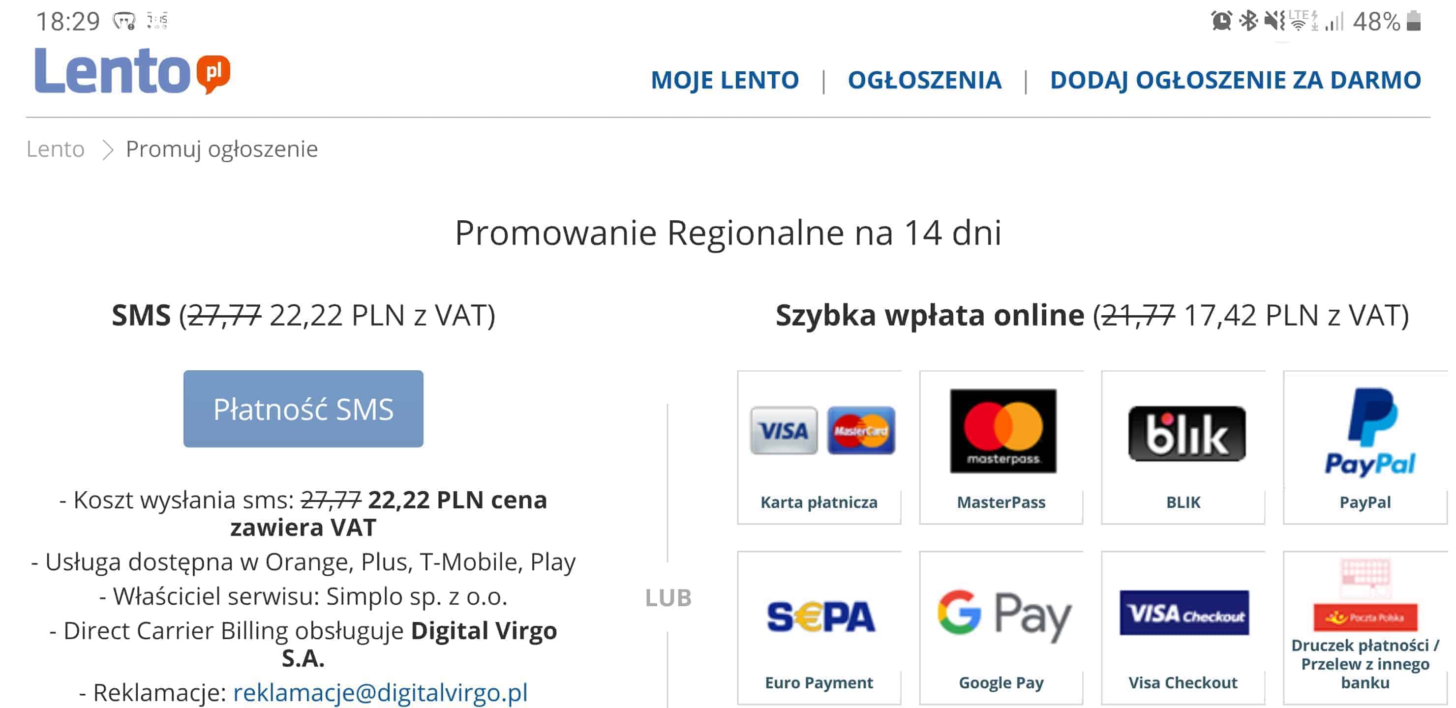 Kod promocyjny zniżka- darmowe ogłoszenia lento.pl