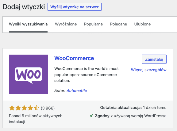 Wtyczka Woocommerce WordPress Instalacja