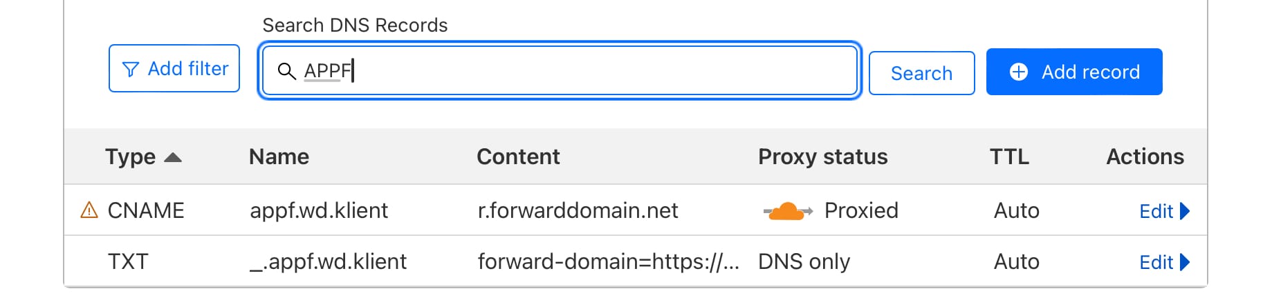 Rekordy DNS CloudFlare 