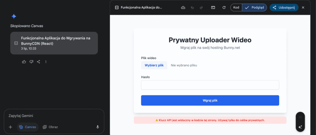 Gemini tworzenie aplikacji react 