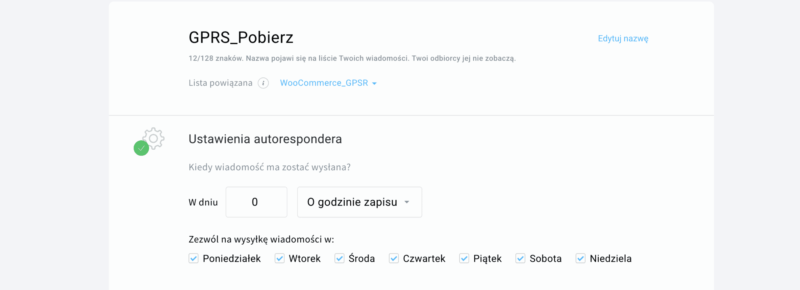 Autoresponder Ustawienia
