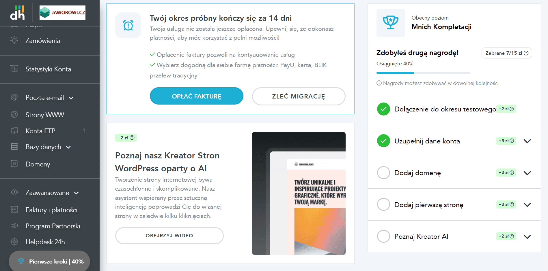 pierwsze kroki dhosting