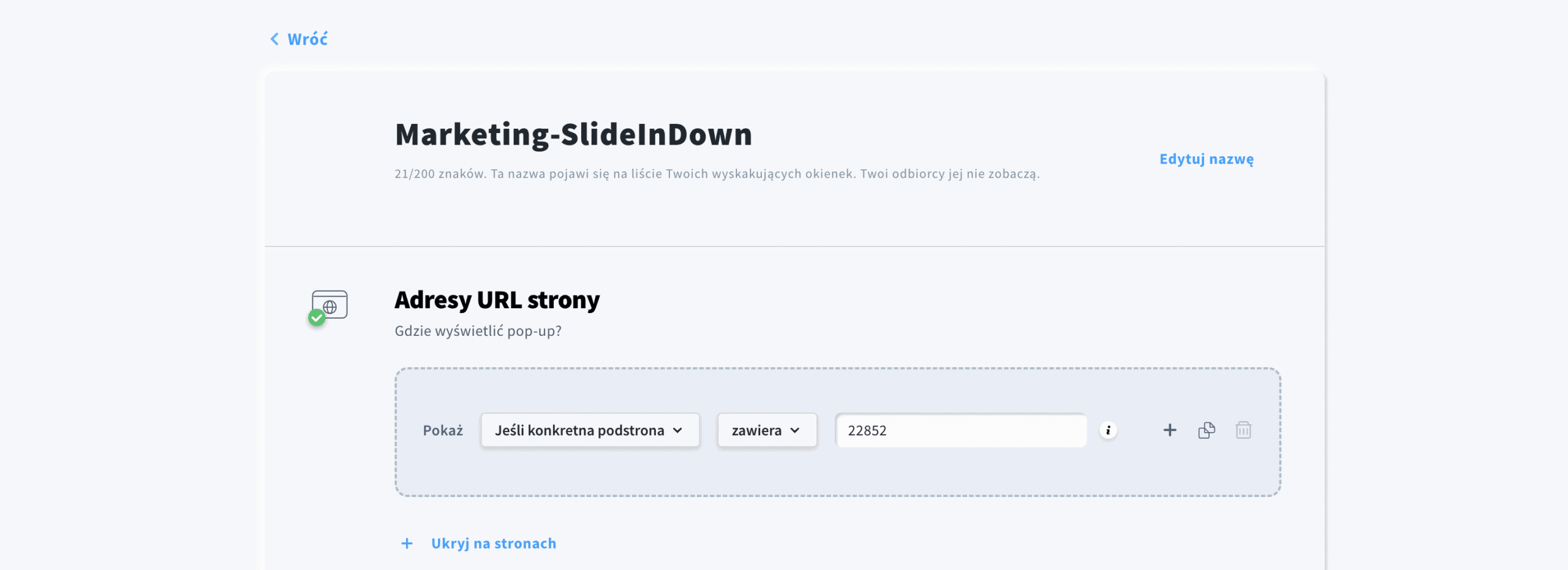 Adres url do wyświetlania formularza