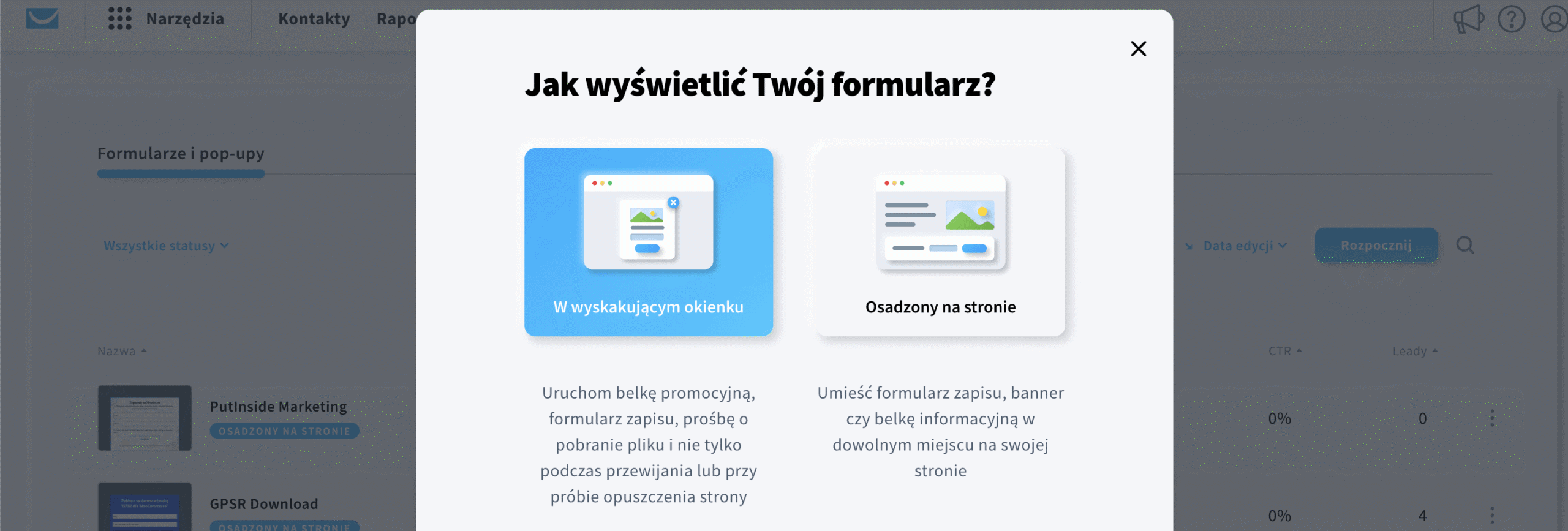 Wybór rodzaju formularza
