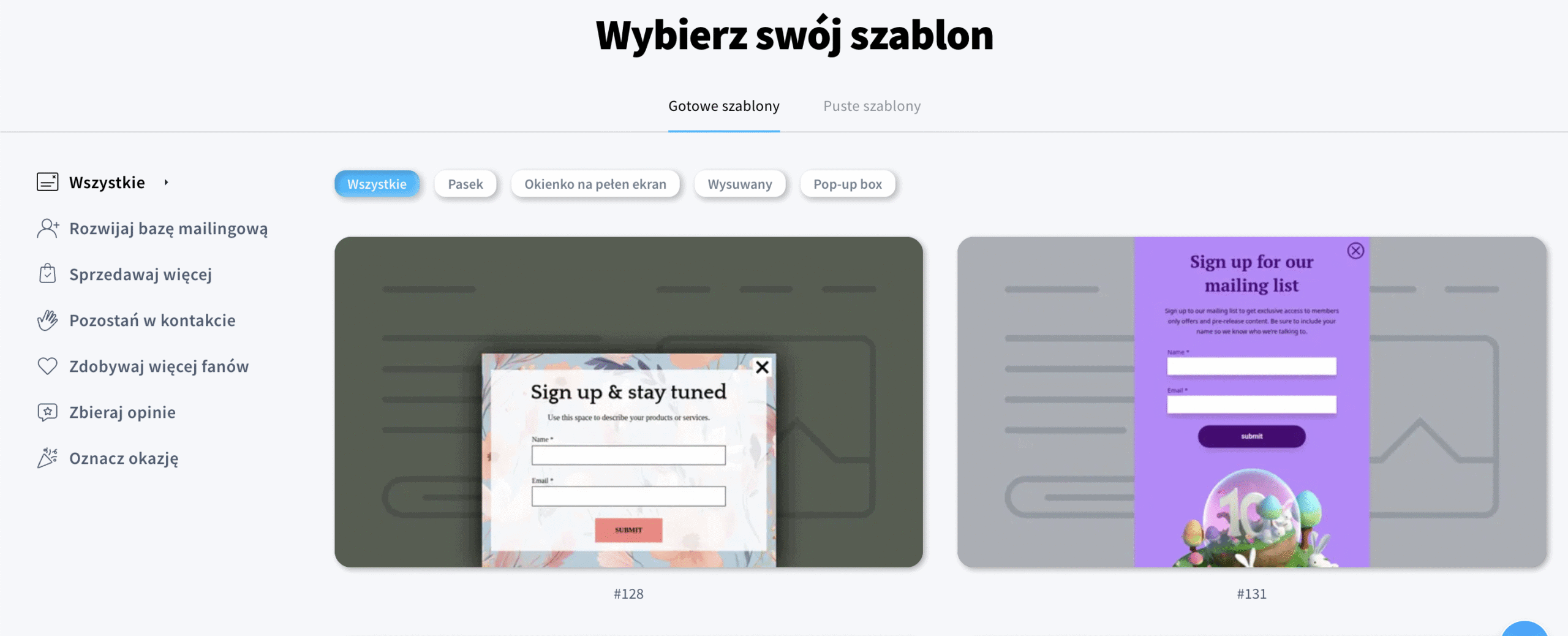wybór szablonu formularza.