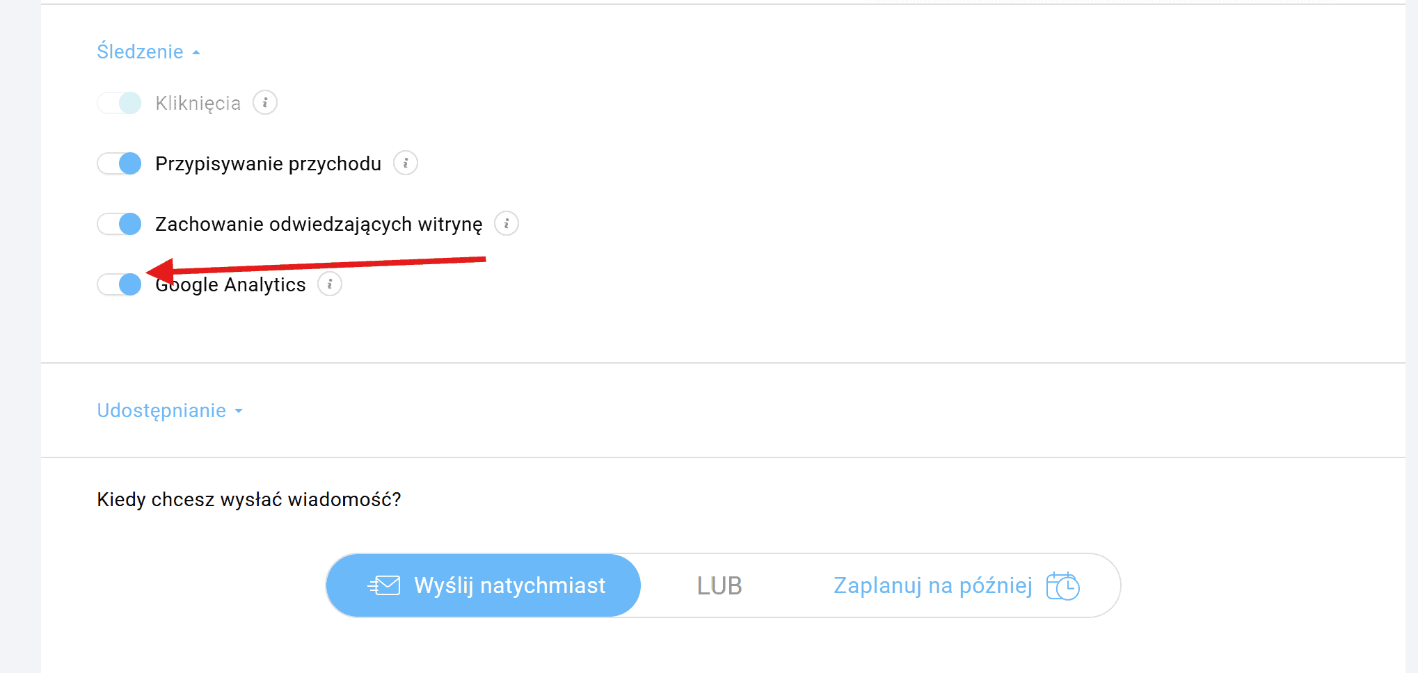 Ustawienia wysyłki GetResponse