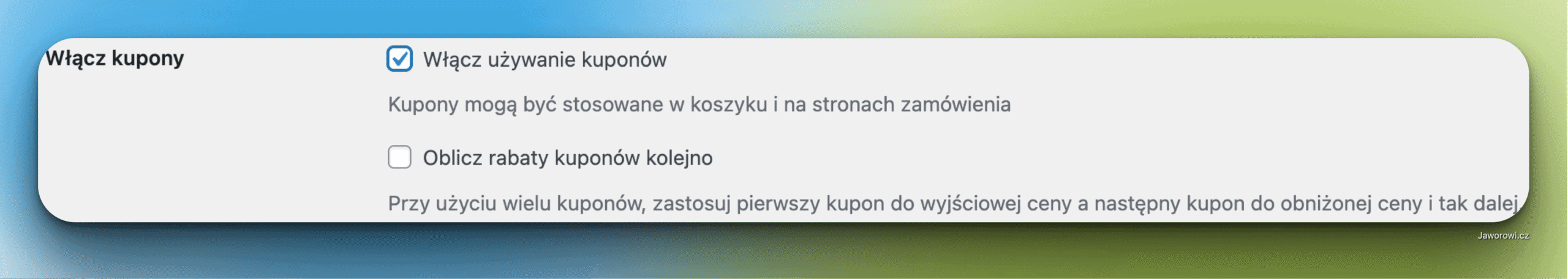 Aktywacja pola na kupon kod rabatowy w sklepie woocommerce